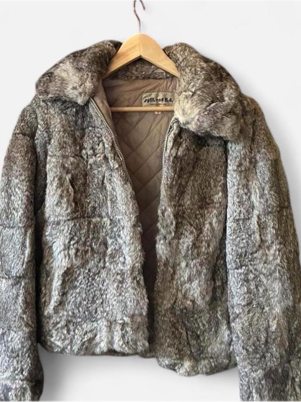 Split End Ltd Vintage Rabbit Fur Bomber Zip-Up